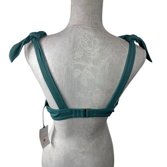 Shade & Shore Women's 38DD Padded Tie Shoulder Plunge Rib Swim Top Green - Picture 2 of 15